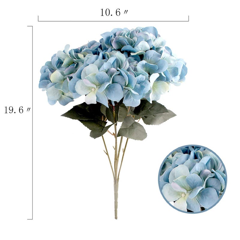 Louiesya Artificial Flowers Silk Hydrangea Flowers with 5 Big Heads Fake Flower Bunch Bouquet for Home Wedding Party Decor DIY (Dark Blue) - Image 2